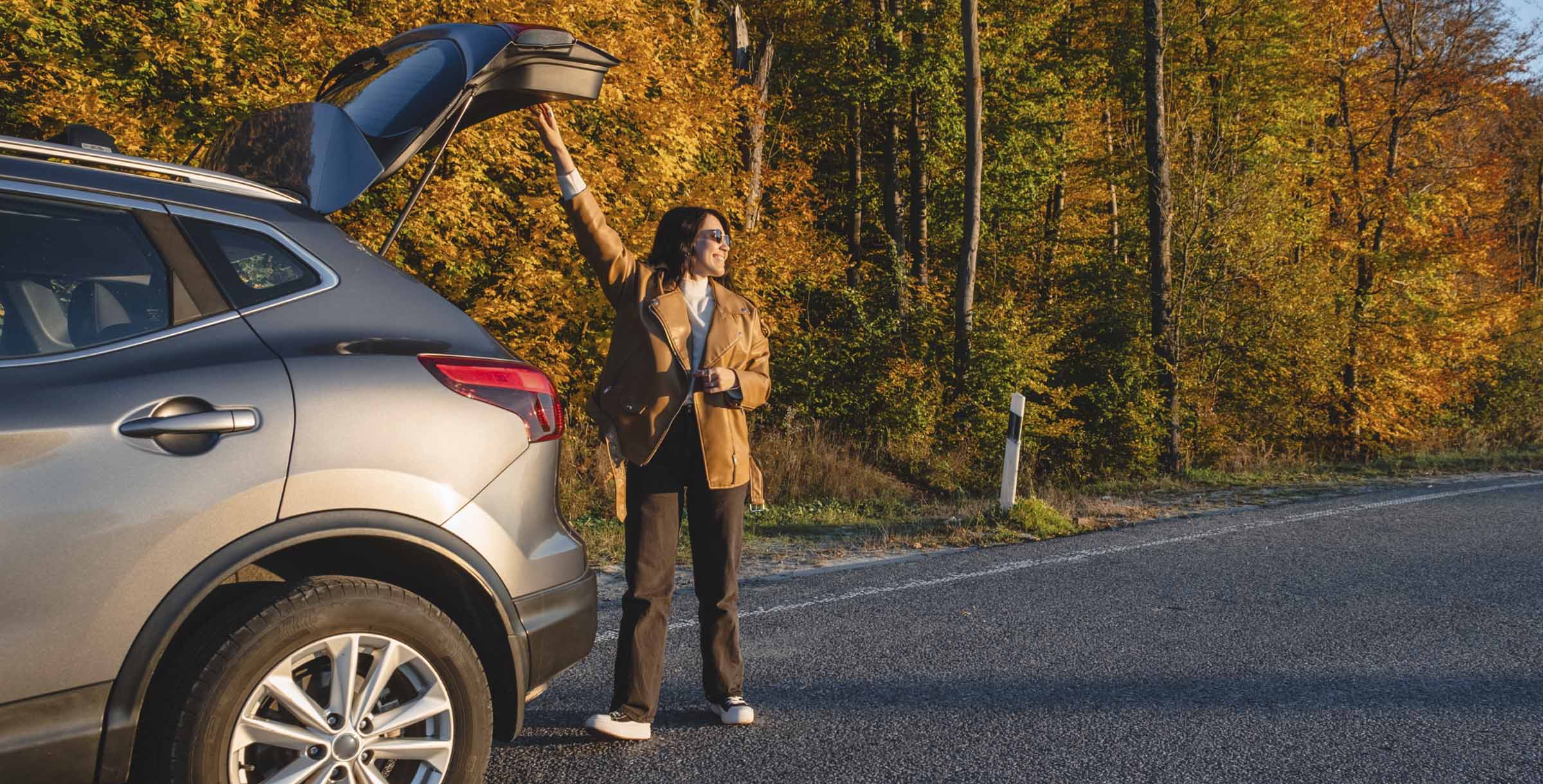girl with car fall season